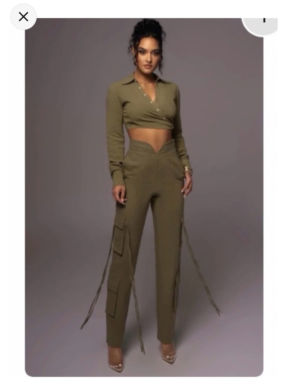 JLUXLABEL Olive Green High-Waist Straight-Leg Cargo Pants